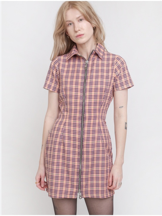 The Ragged Priest Dresses & Skirts - The Ragged Priest Honey Pink Plaid Zip-Front Shirt Dress sz large collar